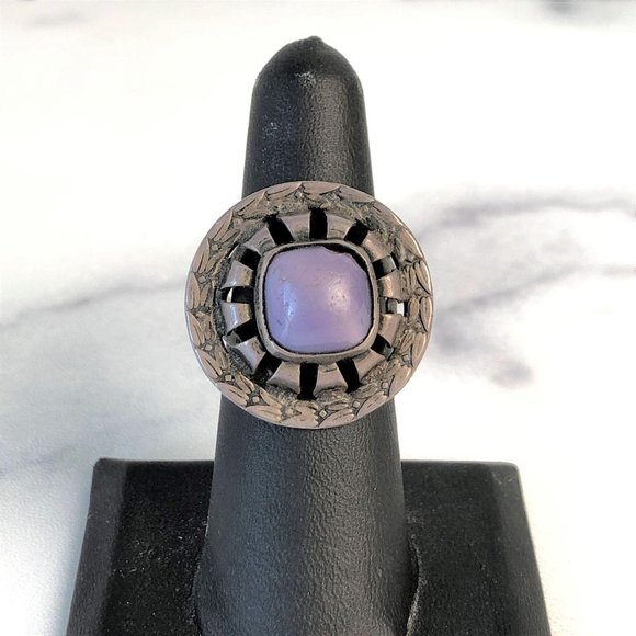 Mexican Sterling Silver Purple Art Glass Ring - Picture 10 of 16